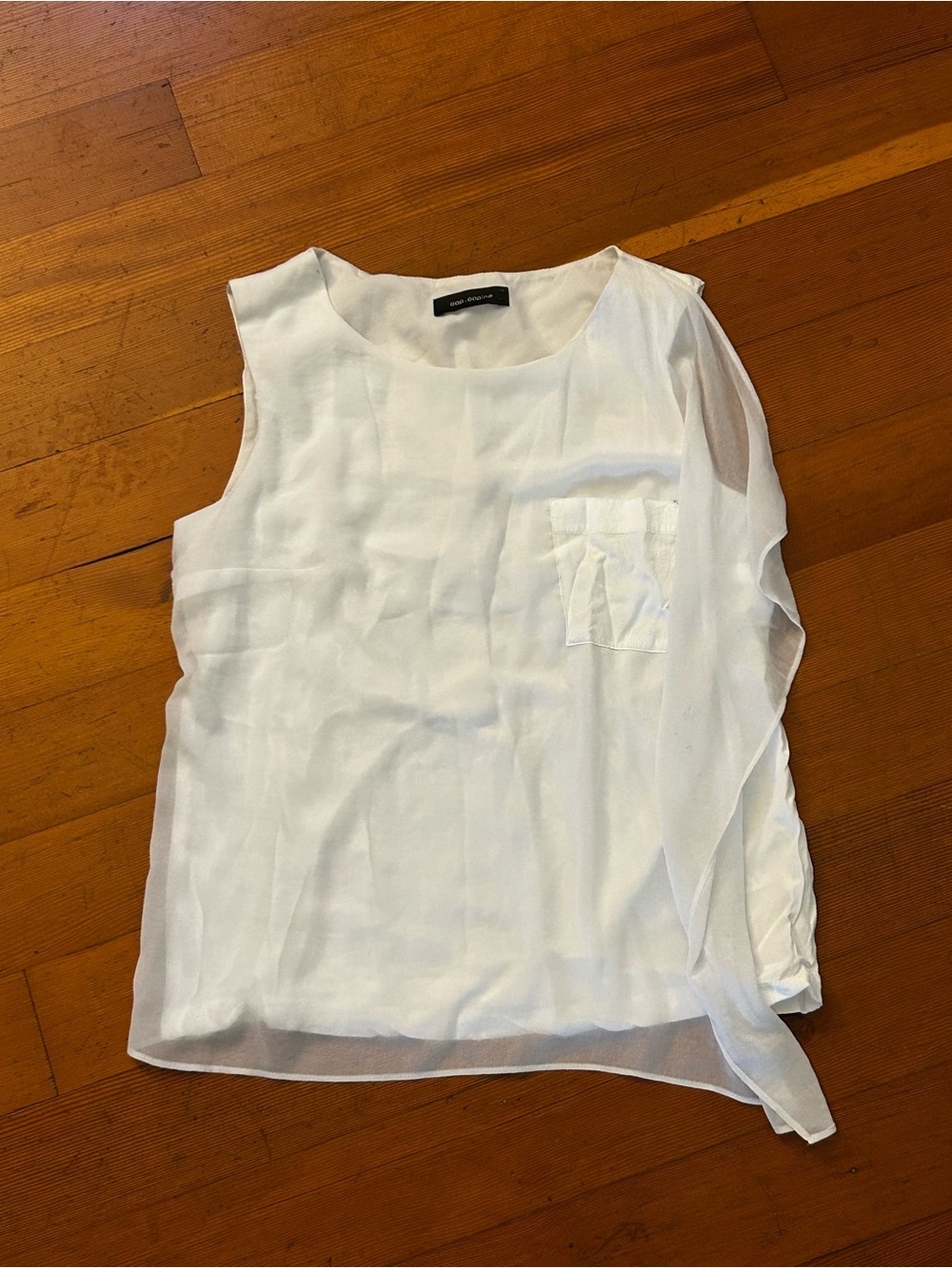 Cop.Copine Y2K sheer asymmetrical sleeveless white French euro whimsy top